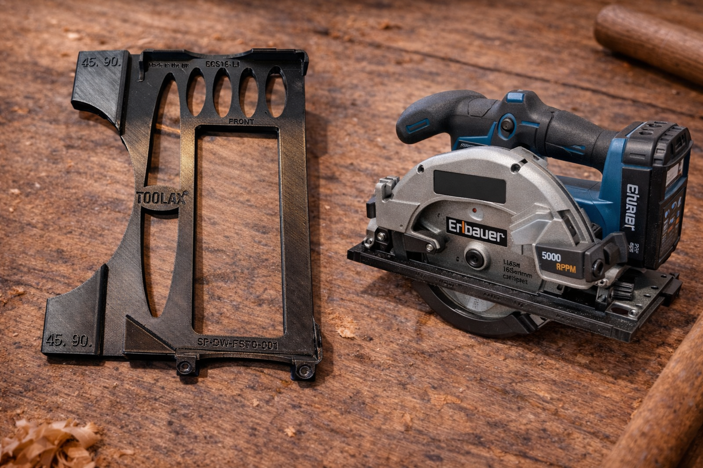 45° & 90° Cuts – TOOLAX Skid Plate for Erbauer ECS18-LI Circular Saw – Compatible with Milwaukee Guide Rails