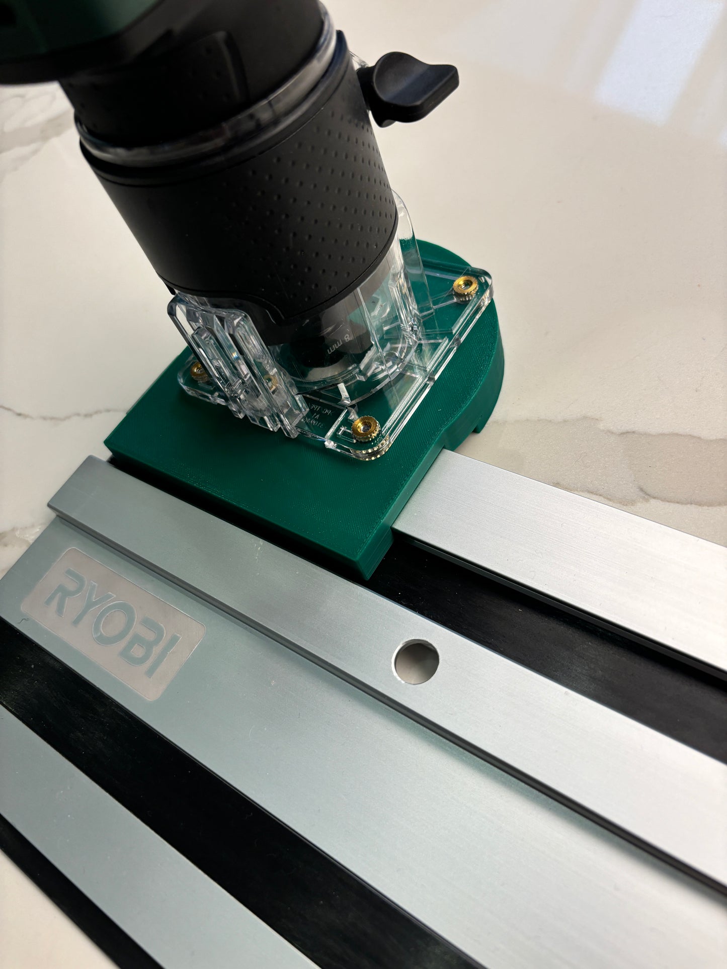 Bosch 18V-8 Advanced Trim Router Plunge Base Guide Rail Adapter to Ryobi Track / Guide Rail