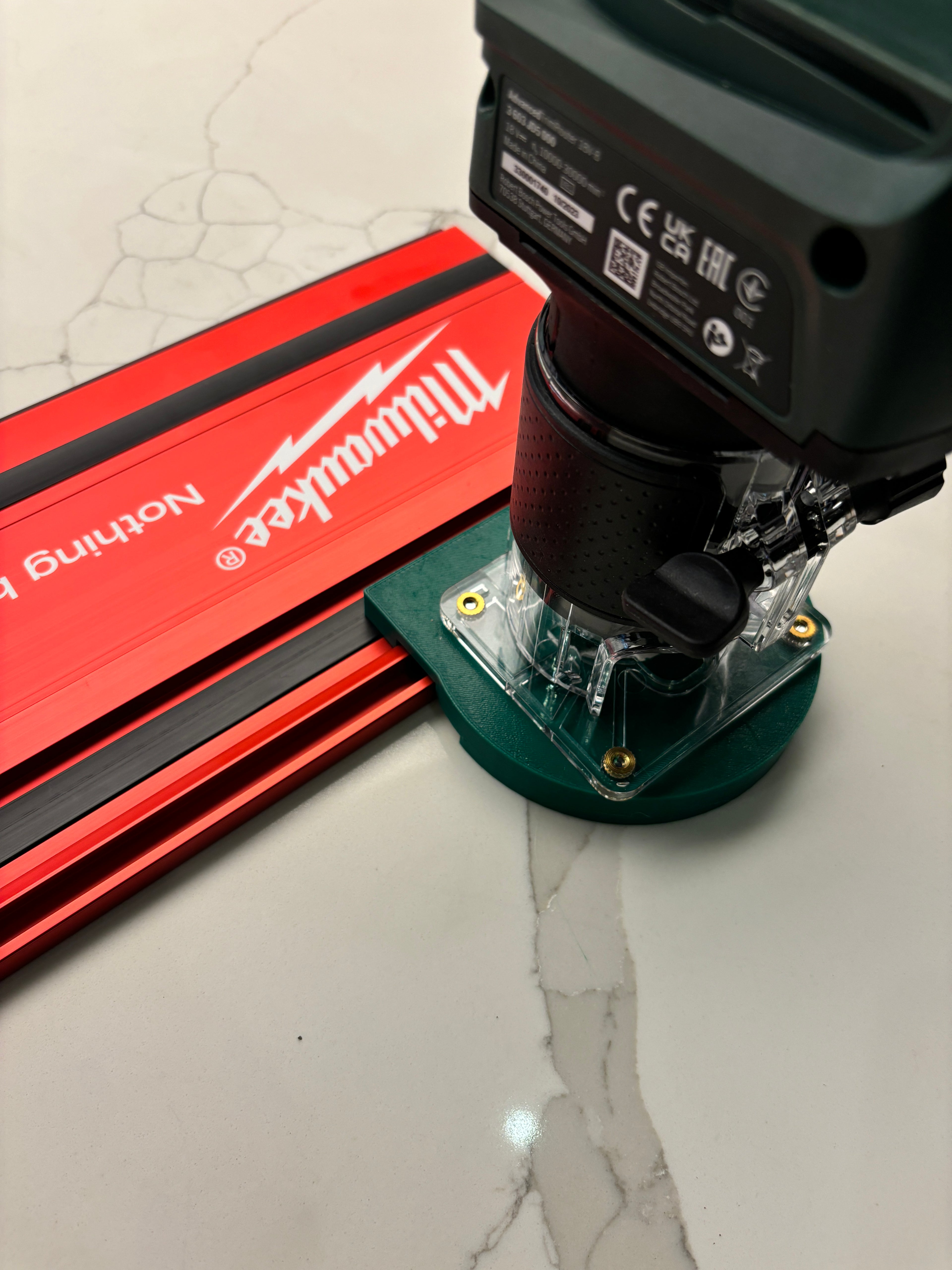 Bosch 18V-8 Advanced Trim Router Plunge Base Guide Rail Adapter to Milwaukee Track / Guide Rail