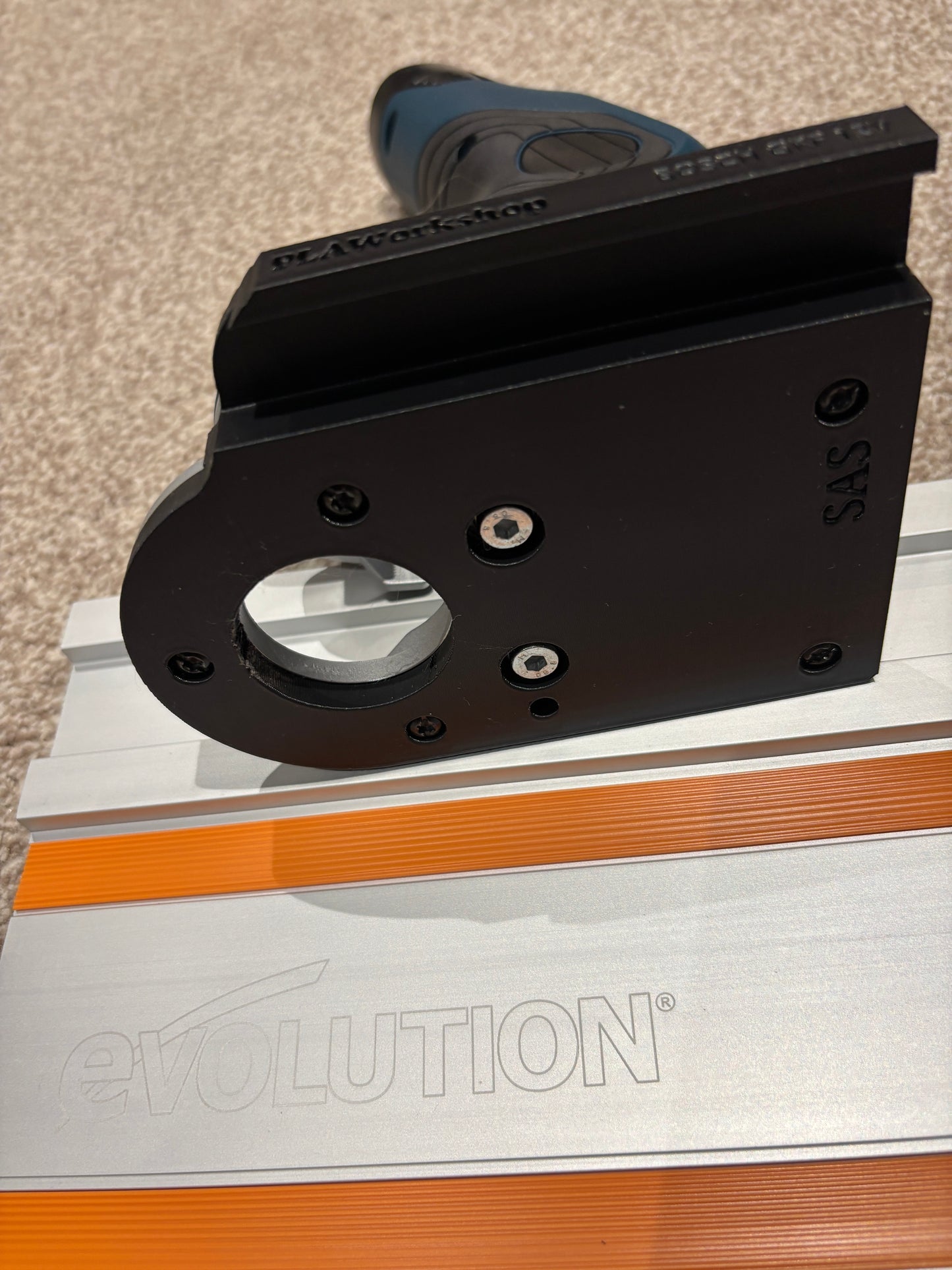 Bosch GKF 12V-8 Cordless Edge Trim Router Base Guide Rail Adapter to Evolution Track / Guide Rail