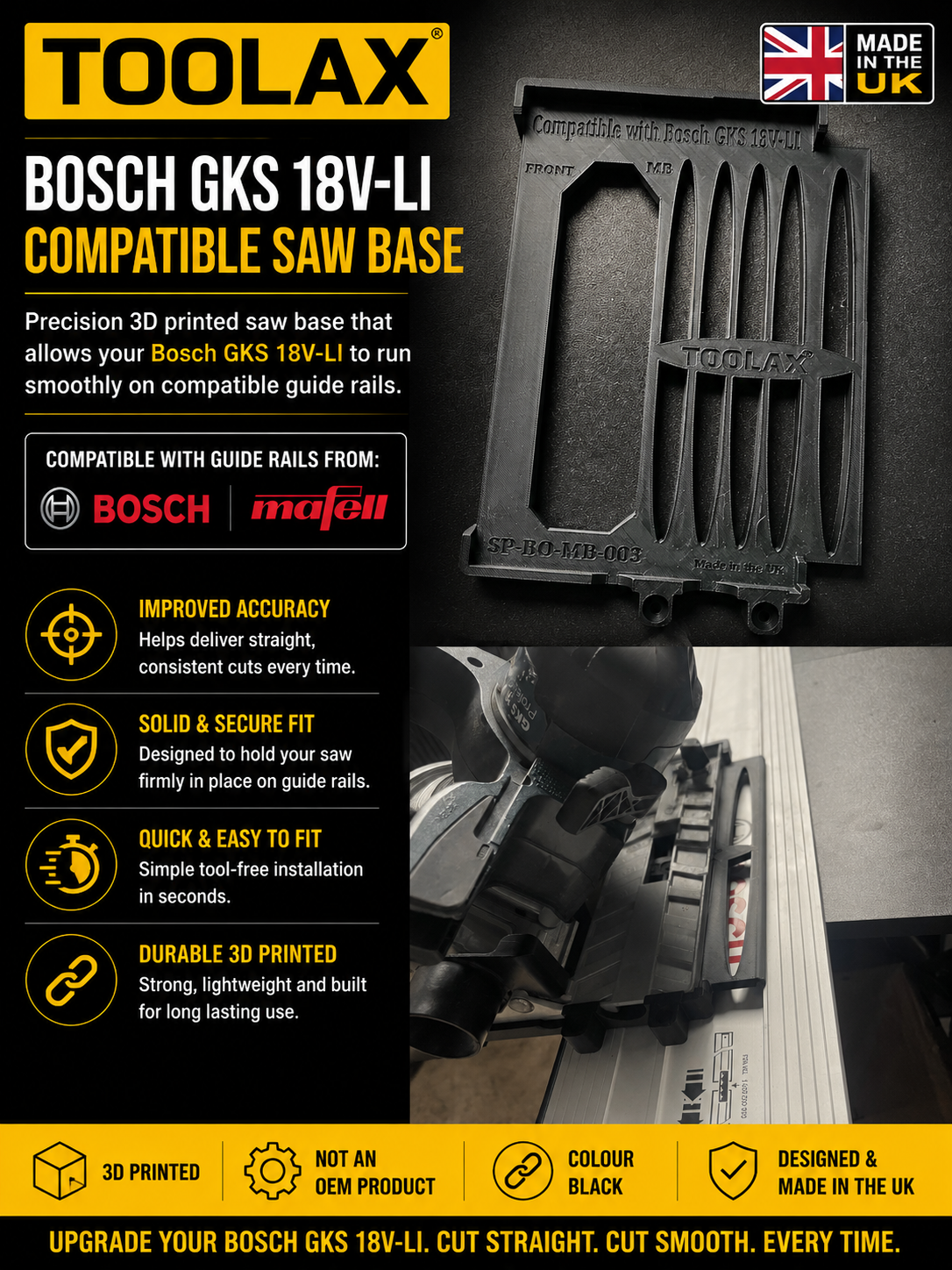 Adaptor plate for Bosch GKS 18V-LI compatible with Bosch and Mafell guide rails