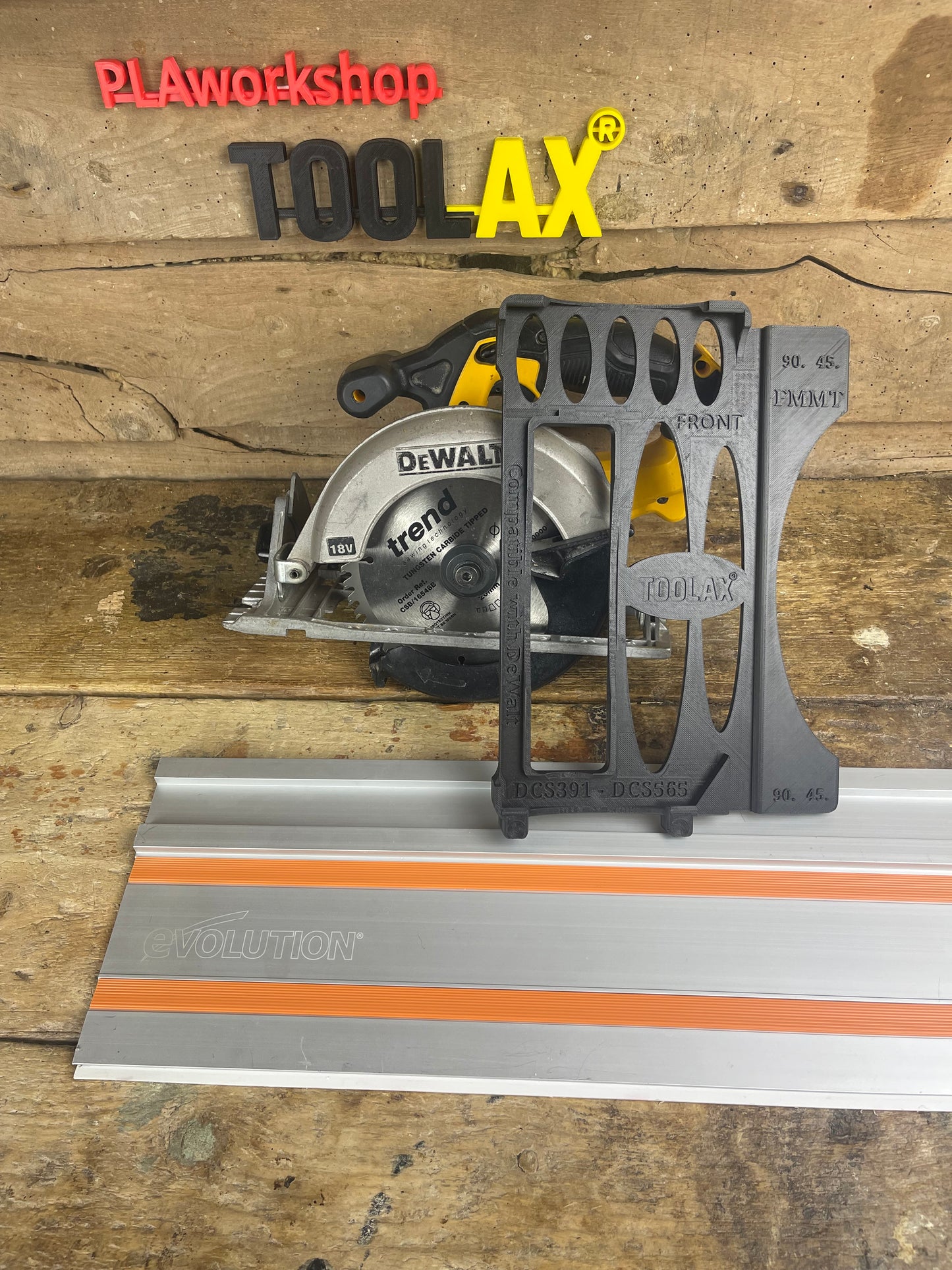 TOOLAX Guide Rail Adapter Base – Cut Perfect 45° & 90° Angles compatible with Dewalt Circular Saws DCS391 & DCS565  – for Evolution Guide Rails