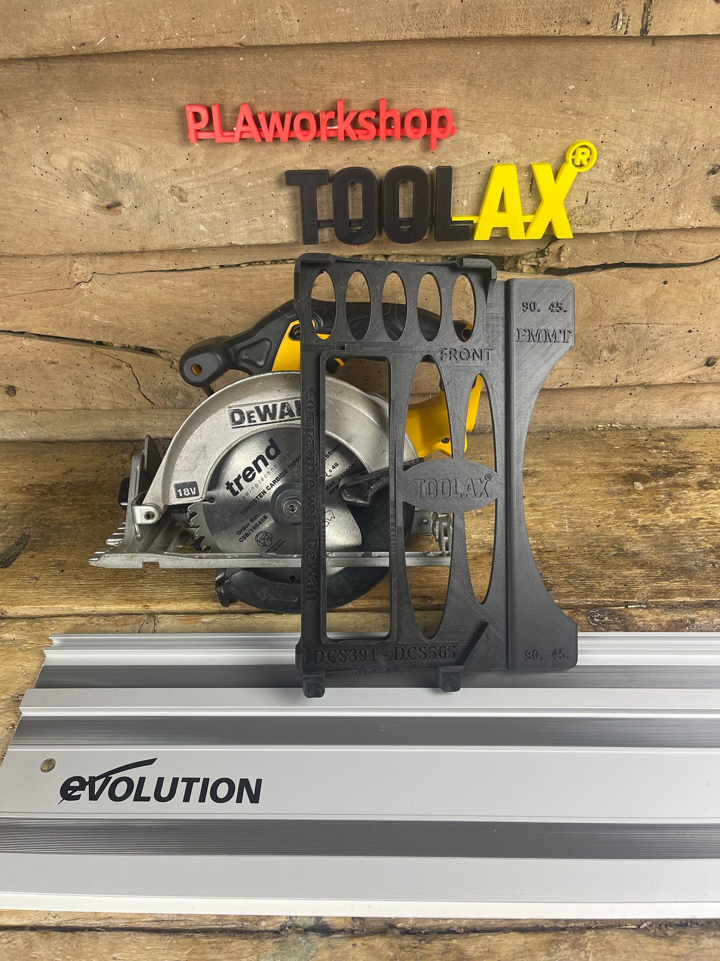 TOOLAX Guide Rail Adapter Base – Cut Perfect 45° & 90° Angles compatible with Dewalt Circular Saws DCS391 & DCS565  – for Evolution Guide Rails