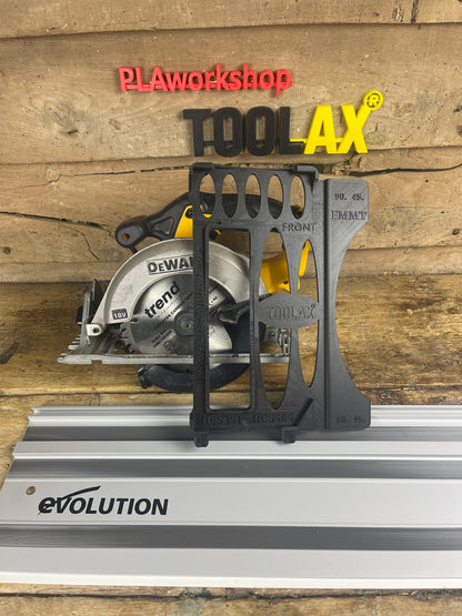 TOOLAX Guide Rail Adapter Base – Cut Perfect 45° & 90° Angles compatible with Dewalt Circular Saws DCS391 & DCS565  – for Evolution Guide Rails