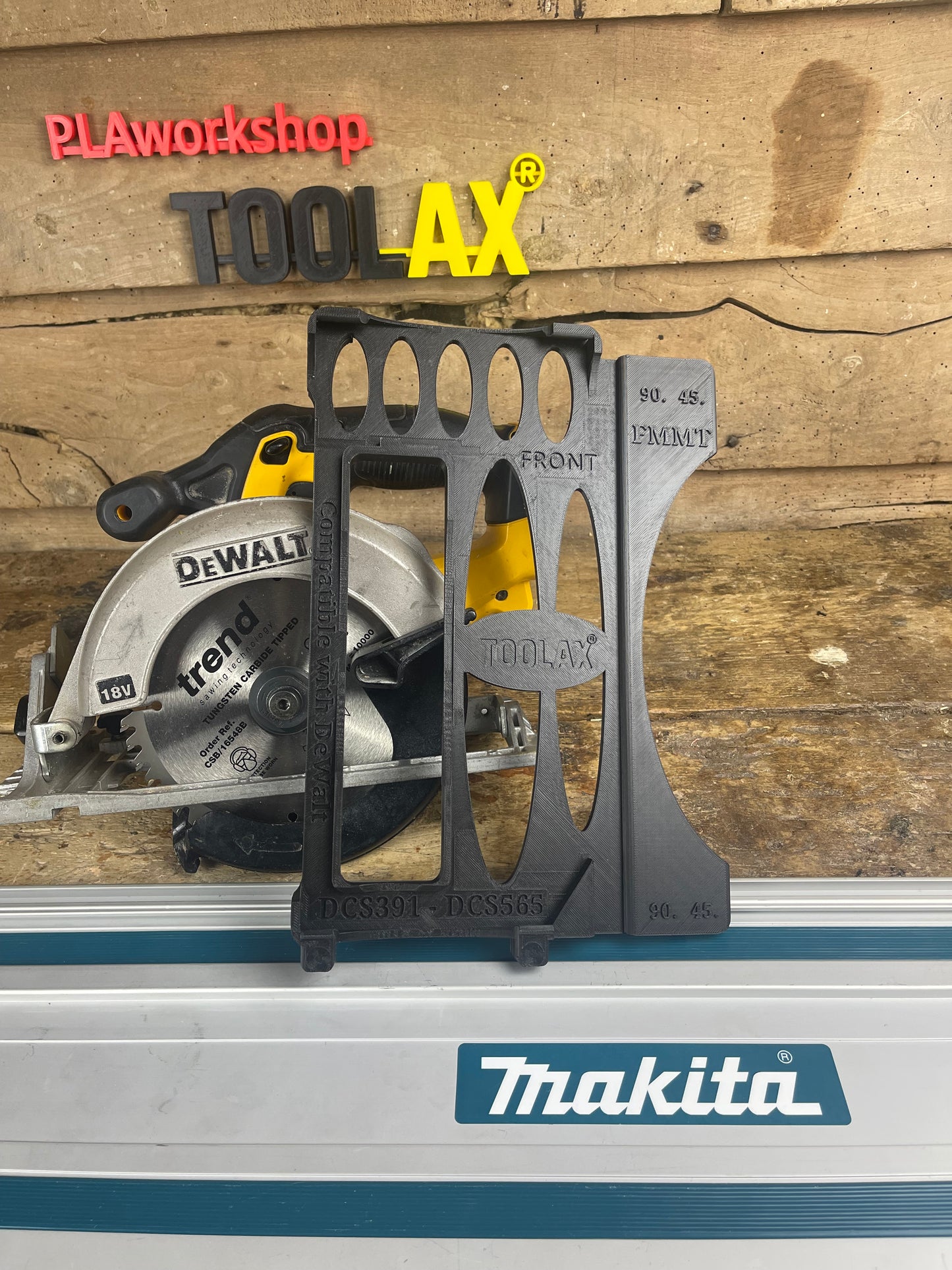 TOOLAX Guide Rail Adapter Base – Cut Perfect 45° & 90° Angles compatible with Dewalt Circular Saws DCS391 & DCS565  – for Makita Guide Rails