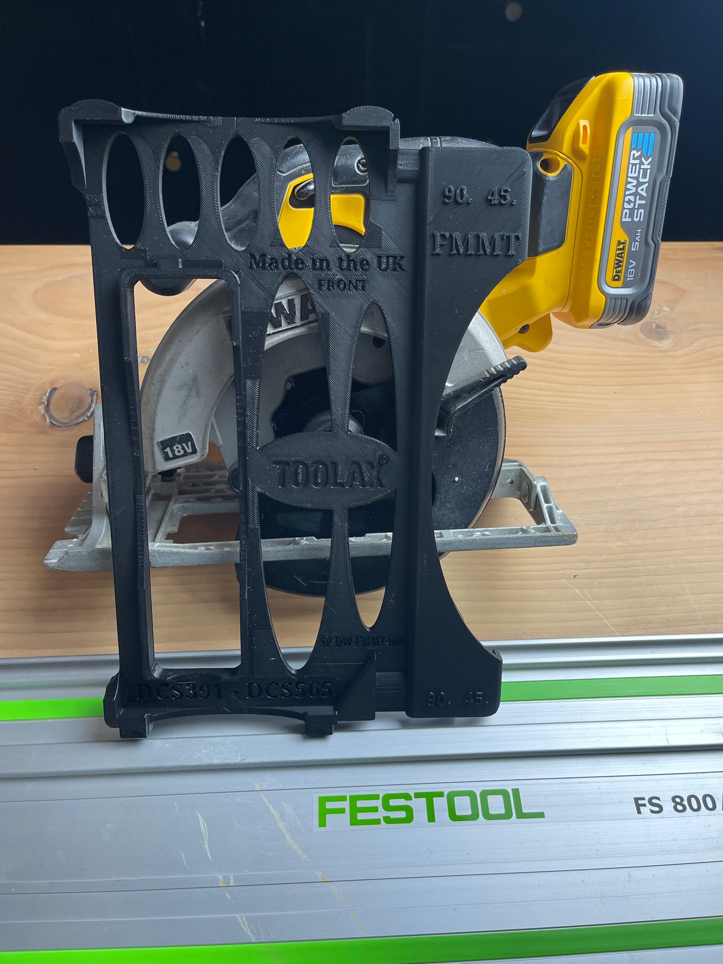 TOOLAX Guide Rail Adapter Base – Cut Perfect 45°&90° Angles compatible with Dewalt Circular Saws DCS391 & DCS565– for Festool Guide Rails