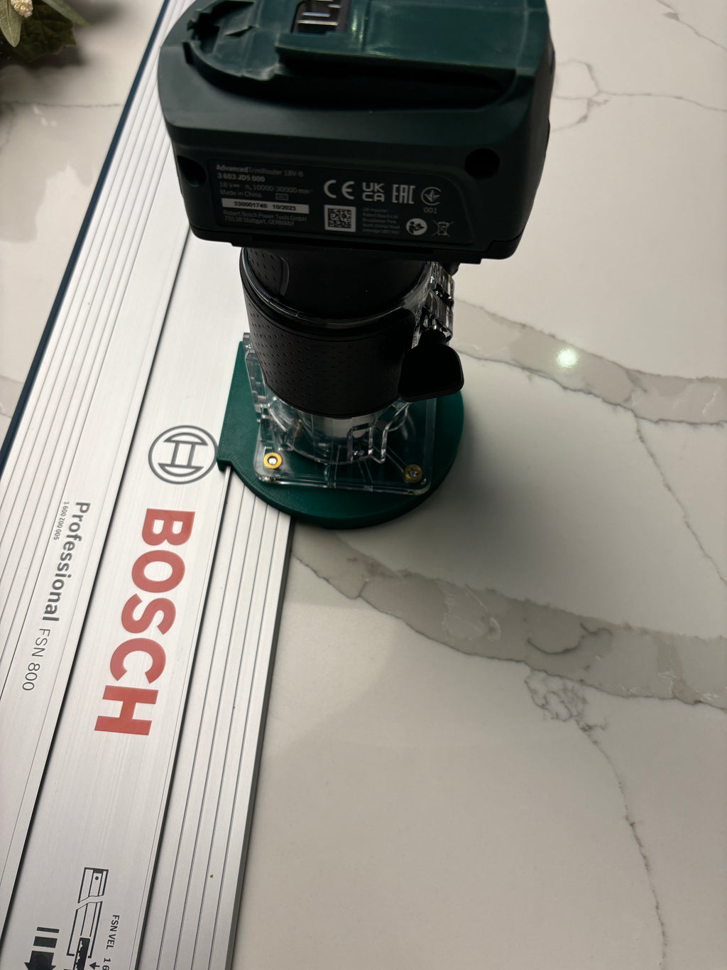18V-8 Advanced Trim Router Plunge Base compatible with Bosch