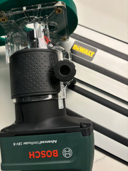 18V-8 Advanced Trim Router Plunge Base Guide Rail Adapter compatible with Dewalt Track / Guide Rail
