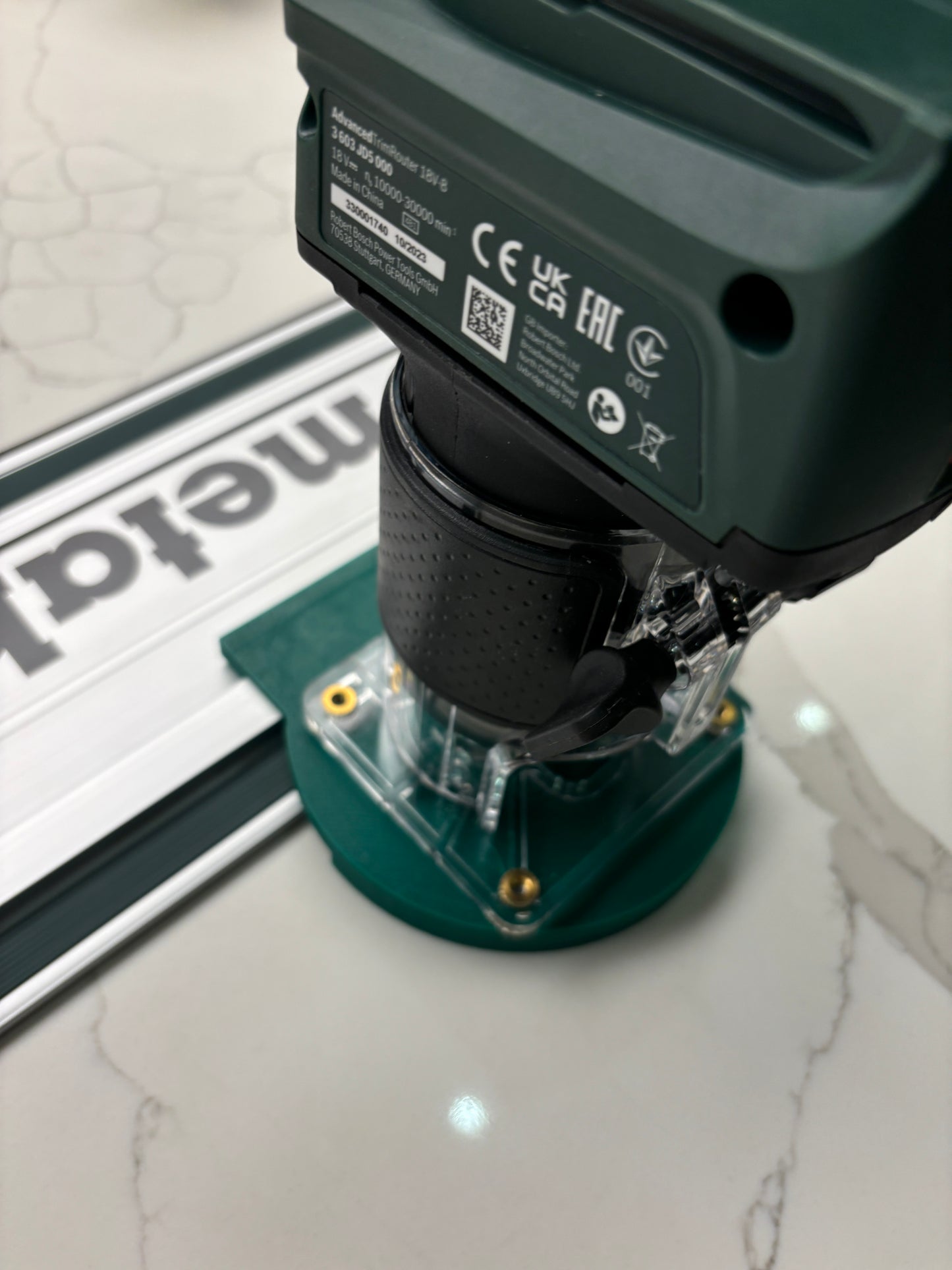 Bosch 18V-8 Advanced Trim Router Plunge Base Guide Rail Adapter to Metabo Track / Guide Rail