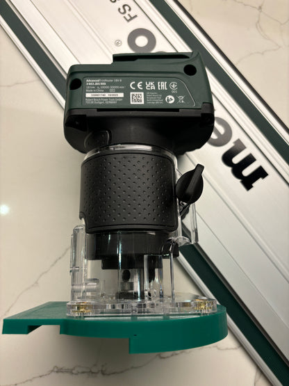 Bosch 18V-8 Advanced Trim Router Plunge Base Guide Rail Adapter to Metabo Track / Guide Rail