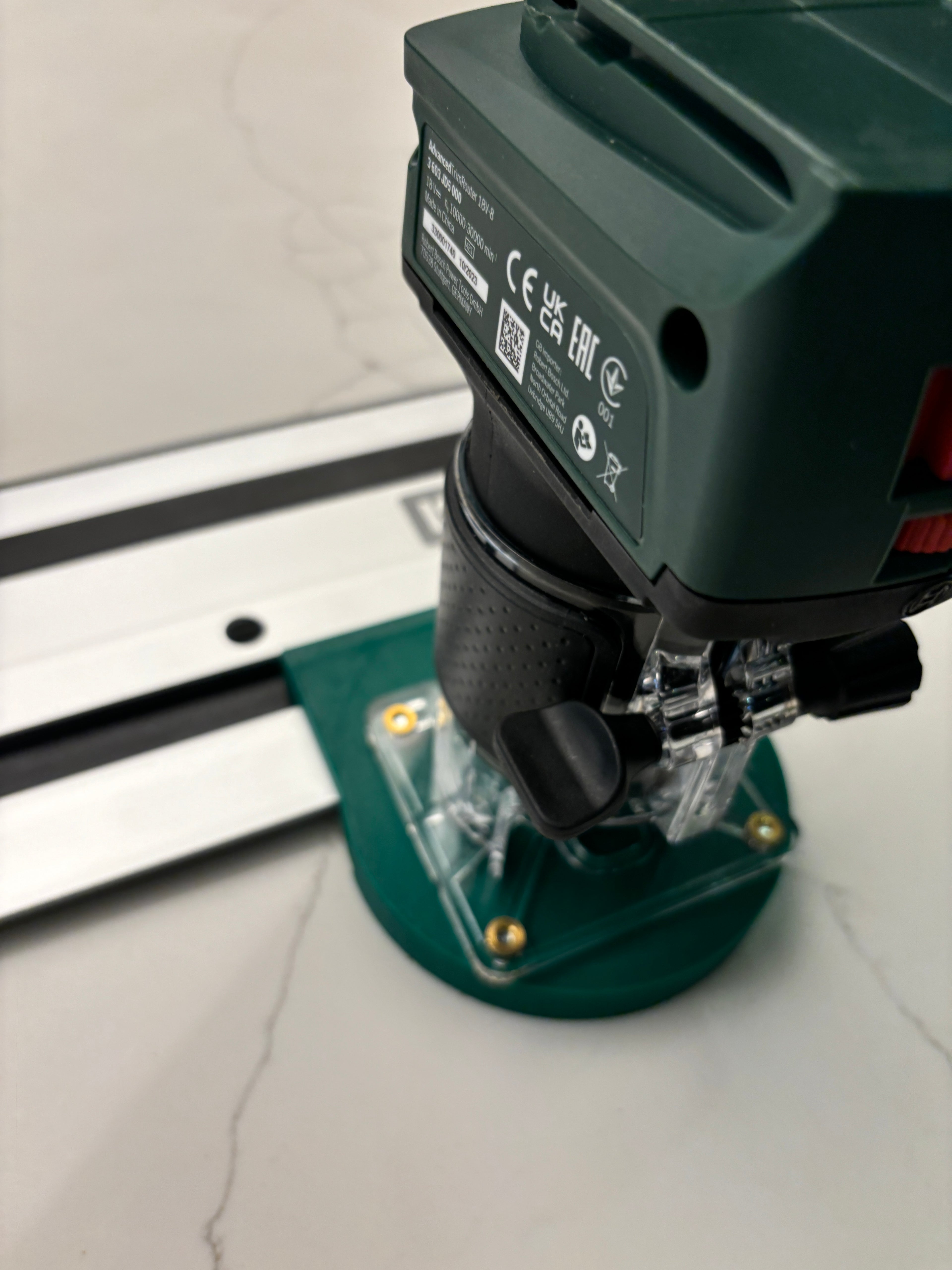 Bosch 18V-8 Advanced Trim Router Plunge Base Guide Rail Adapter to Ryobi Track / Guide Rail