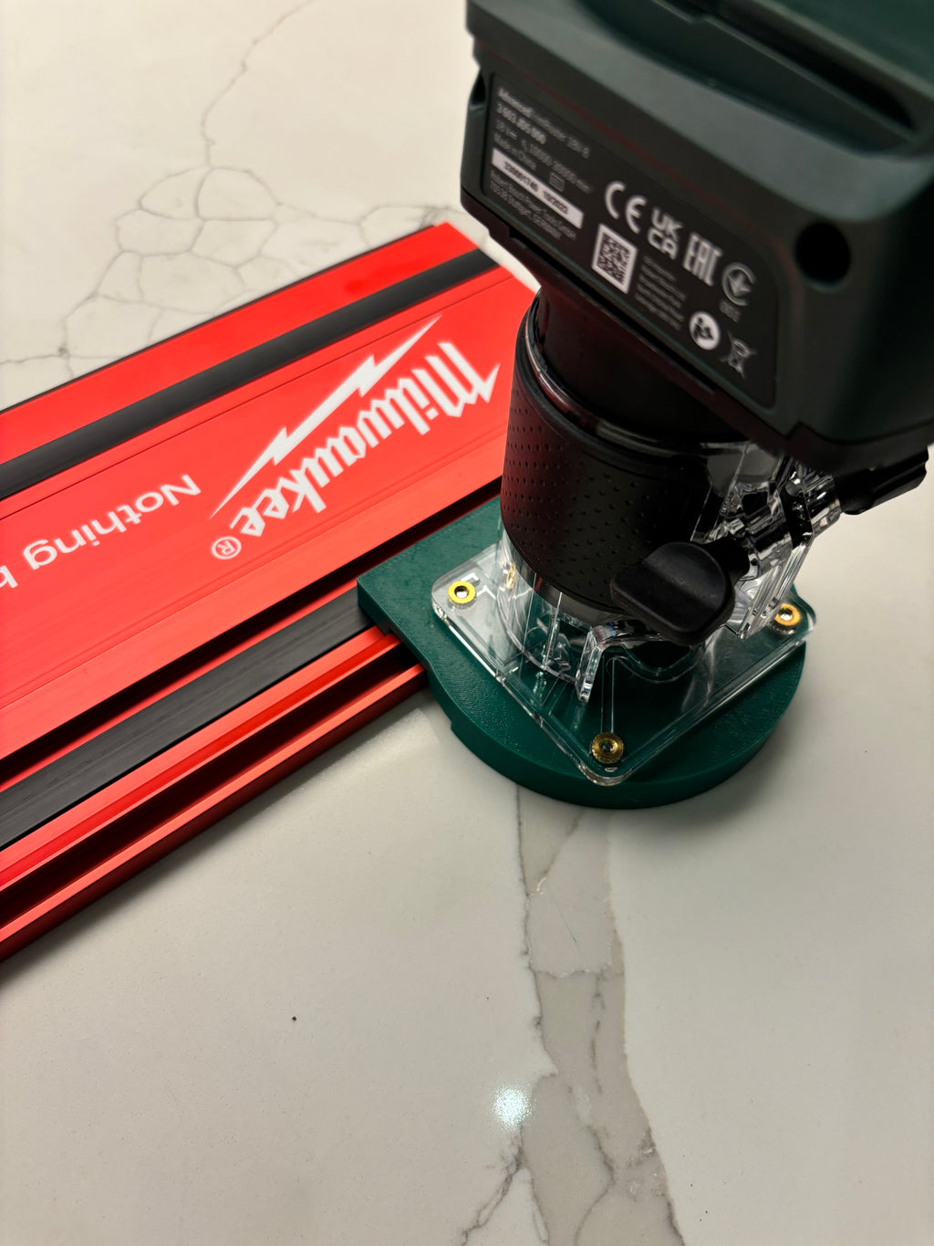 Bosch 18V-8 Advanced Trim Router Plunge Base Guide Rail Adapter to Milwaukee Track / Guide Rail