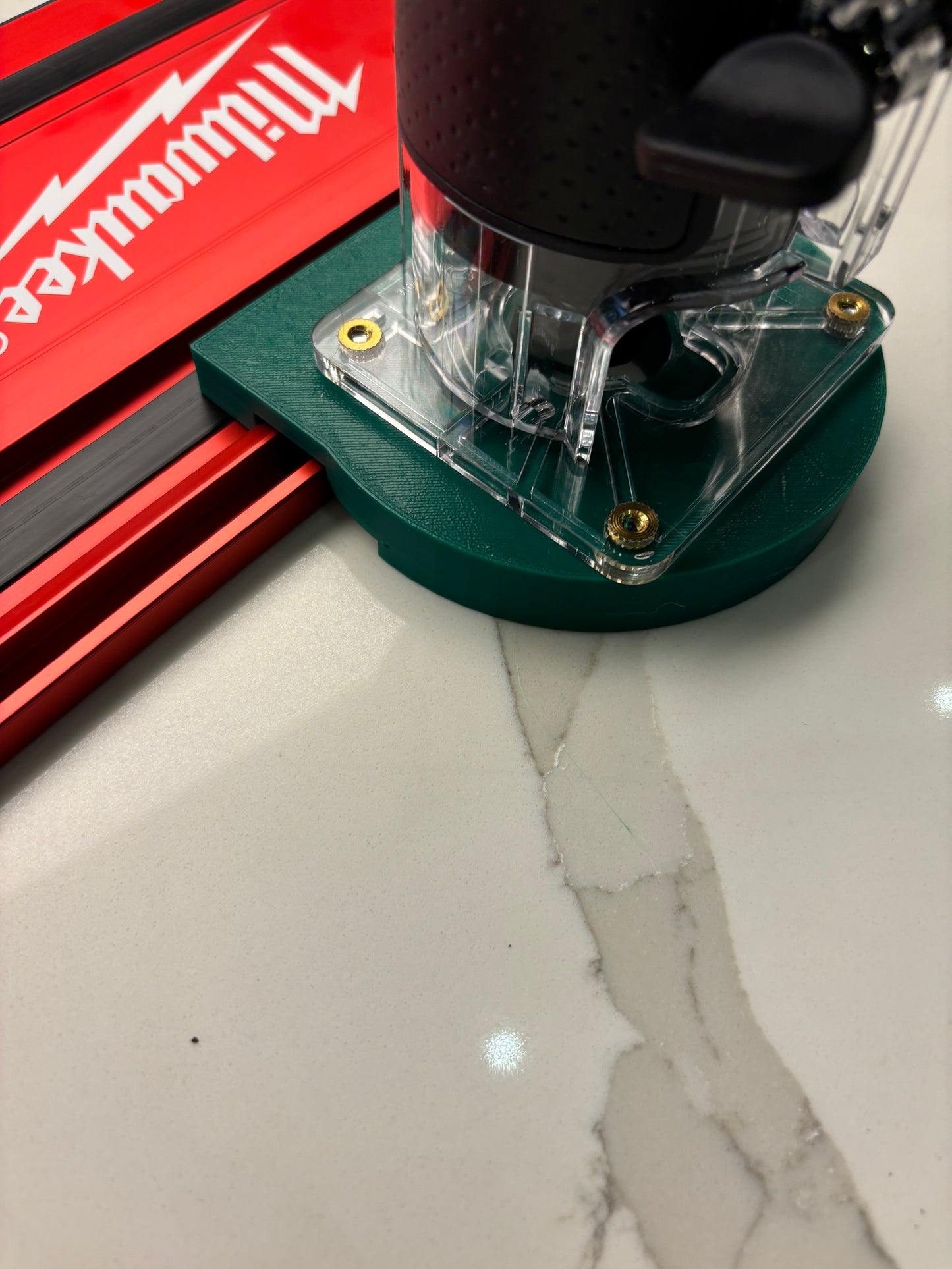 Bosch 18V-8 Advanced Trim Router Plunge Base Guide Rail Adapter to Milwaukee Track / Guide Rail