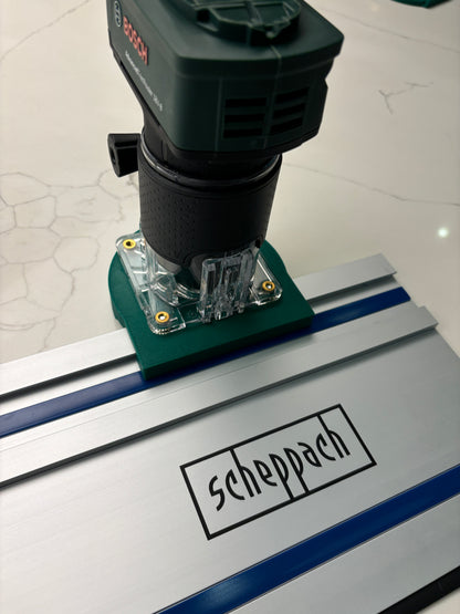 Bosch 18V-8 Advanced Trim Router Plunge Base Guide Rail Adapter to Scheppach Track / Guide Rail