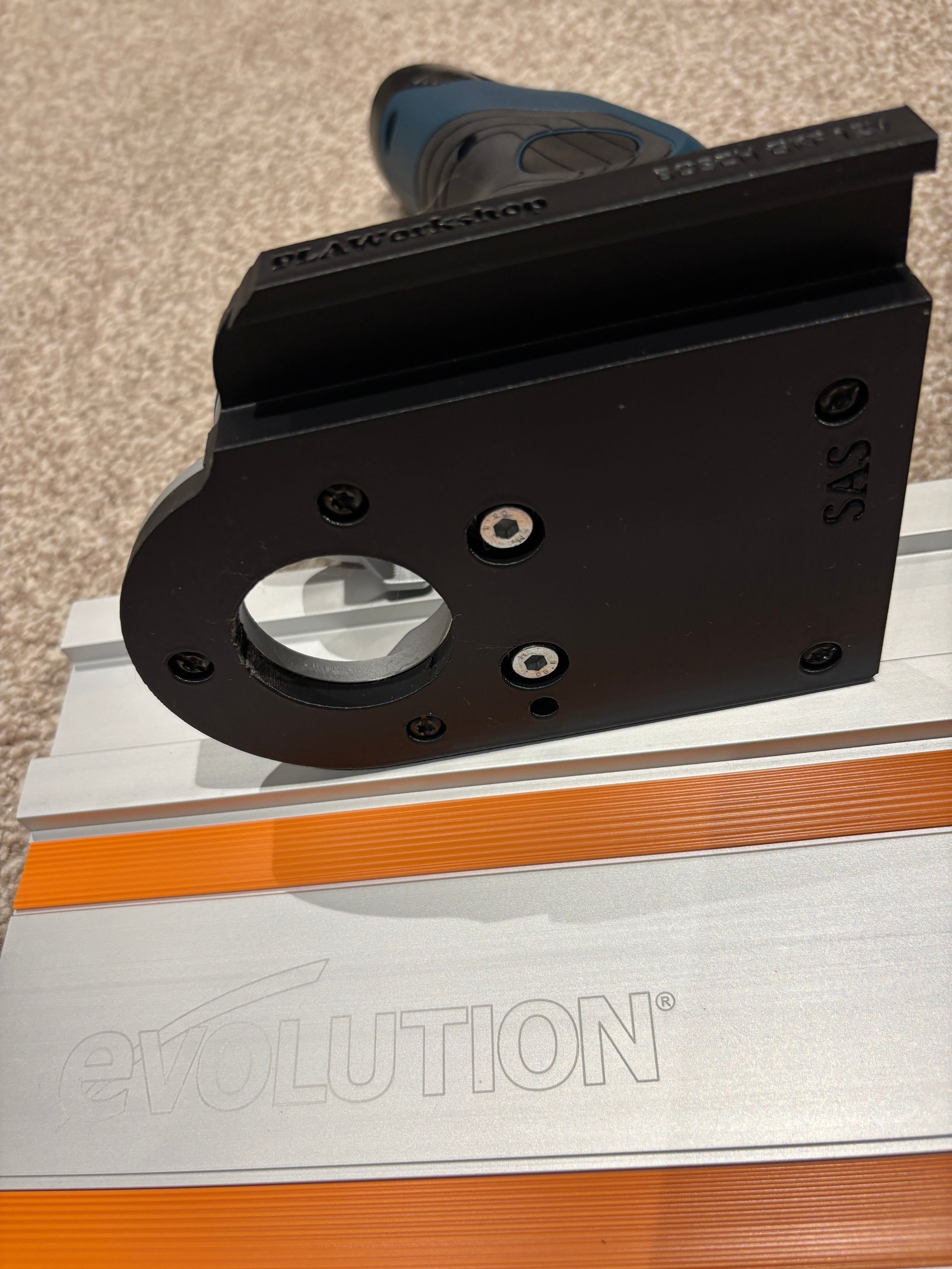 Bosch GKF 12V-8 Cordless Edge Trim Router Base Guide Rail Adapter to Evolution Track / Guide Rail