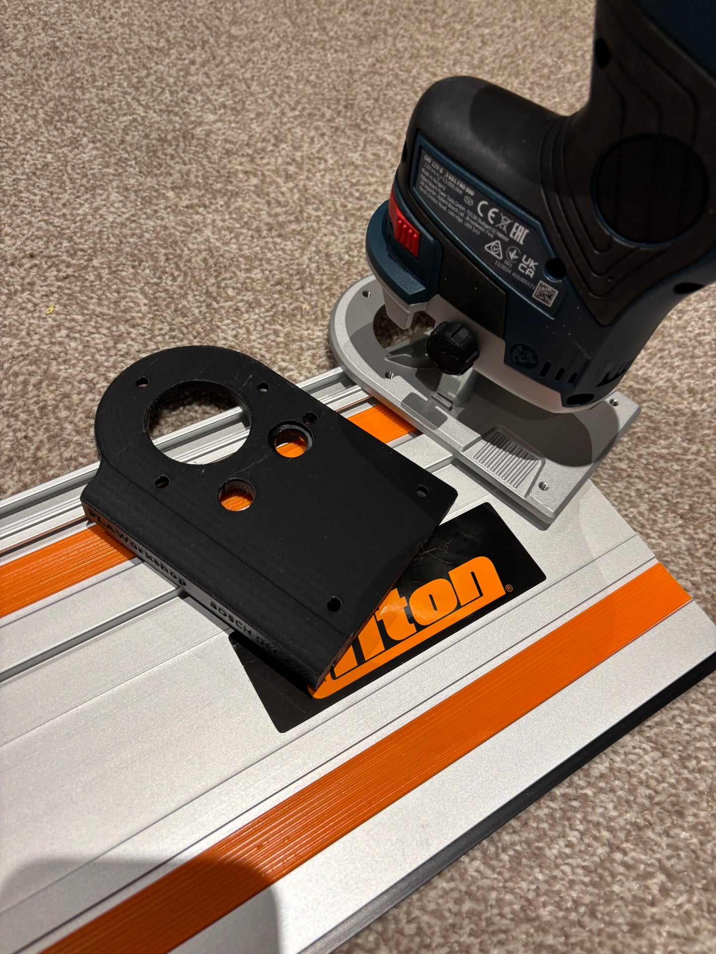 Bosch GKF 12V-8 Cordless Edge Trim Router Base Guide Rail Adapter to Triton Track / Guide Rail