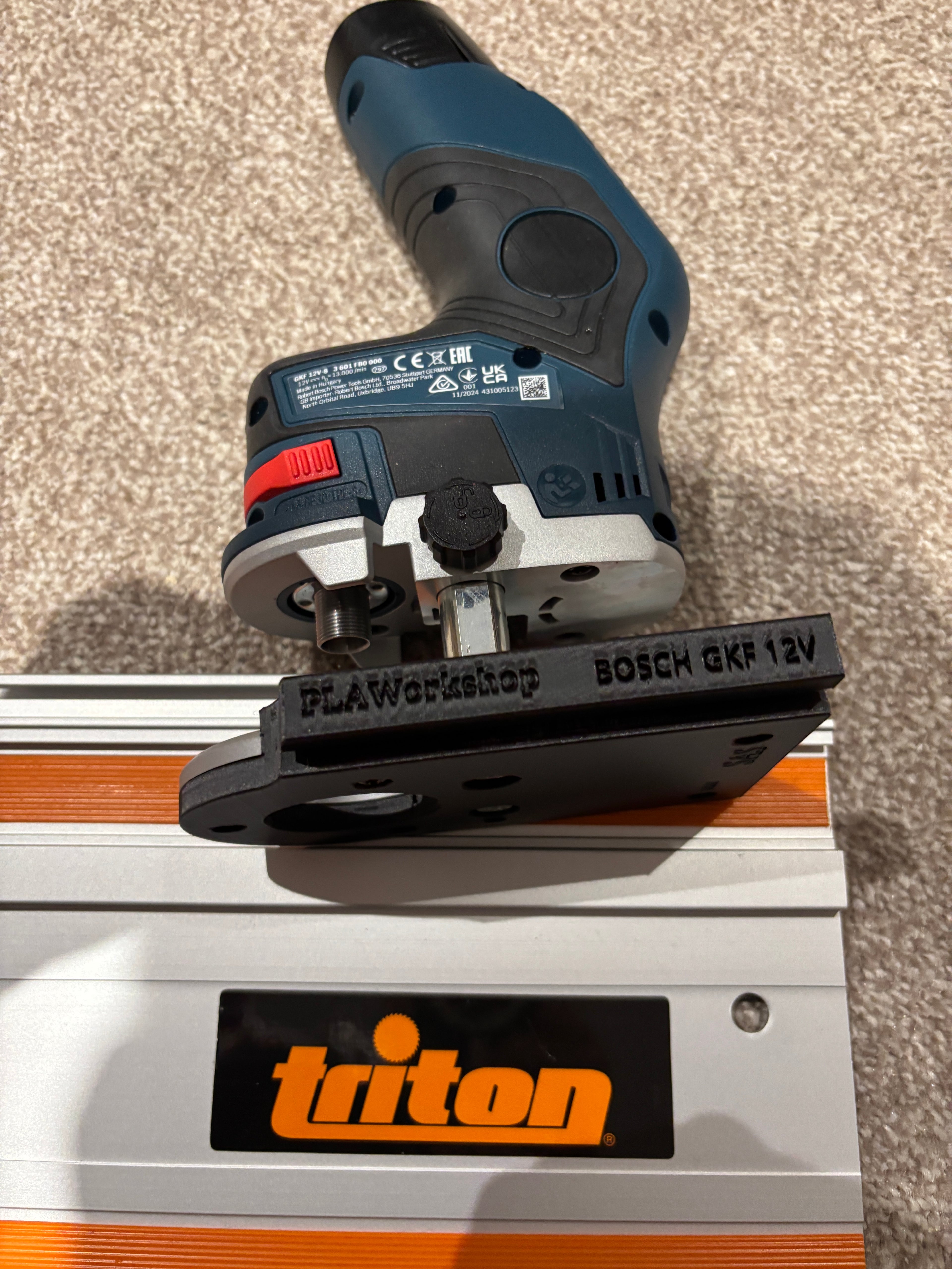 Bosch GKF 12V-8 Cordless Edge Trim Router Base Guide Rail Adapter to Triton Track / Guide Rail