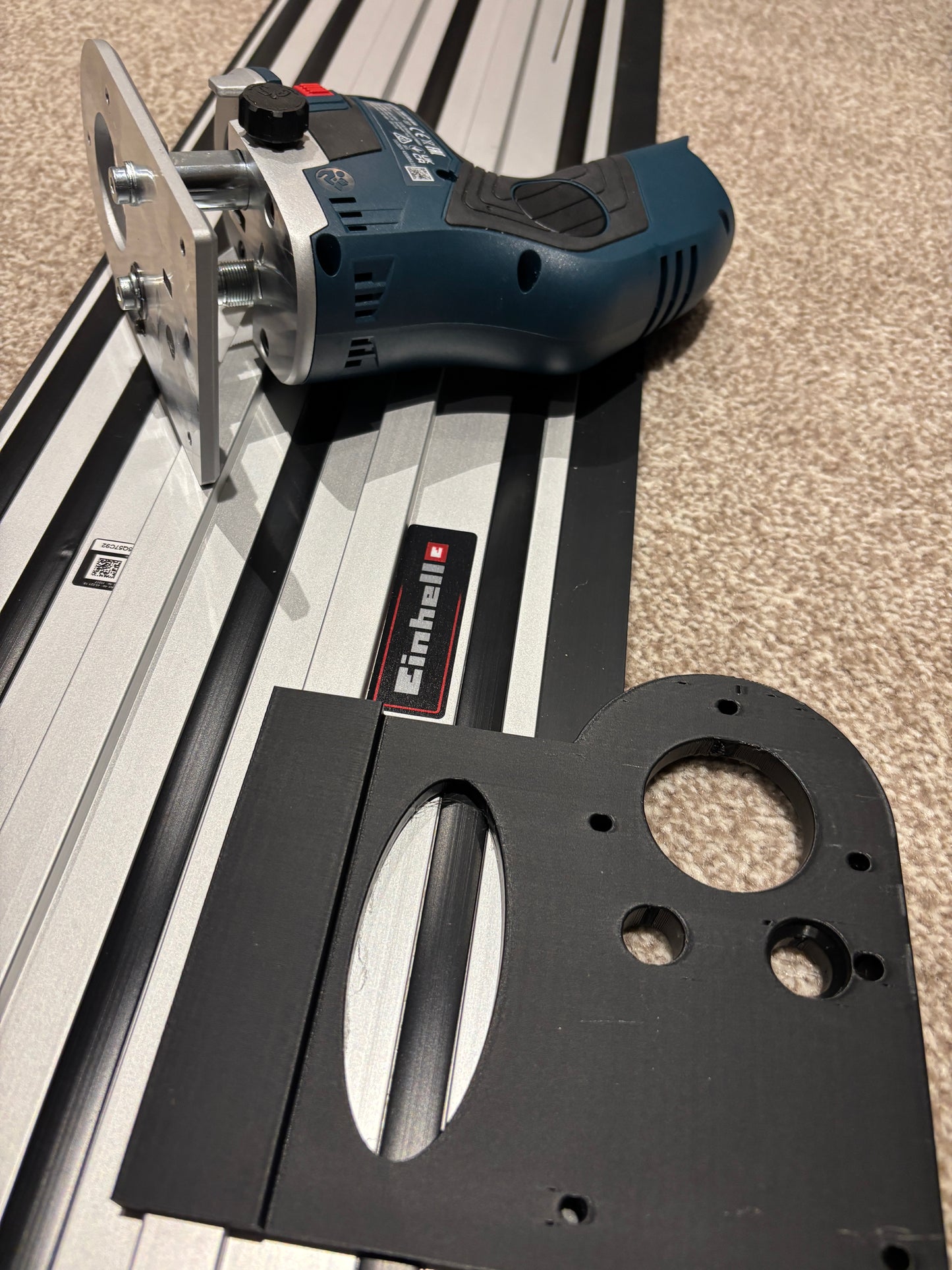 Bosch GKF 12V-8 Cordless Edge Trim Router Base Guide Rail Adapter to Einhell Track / Guide Rail