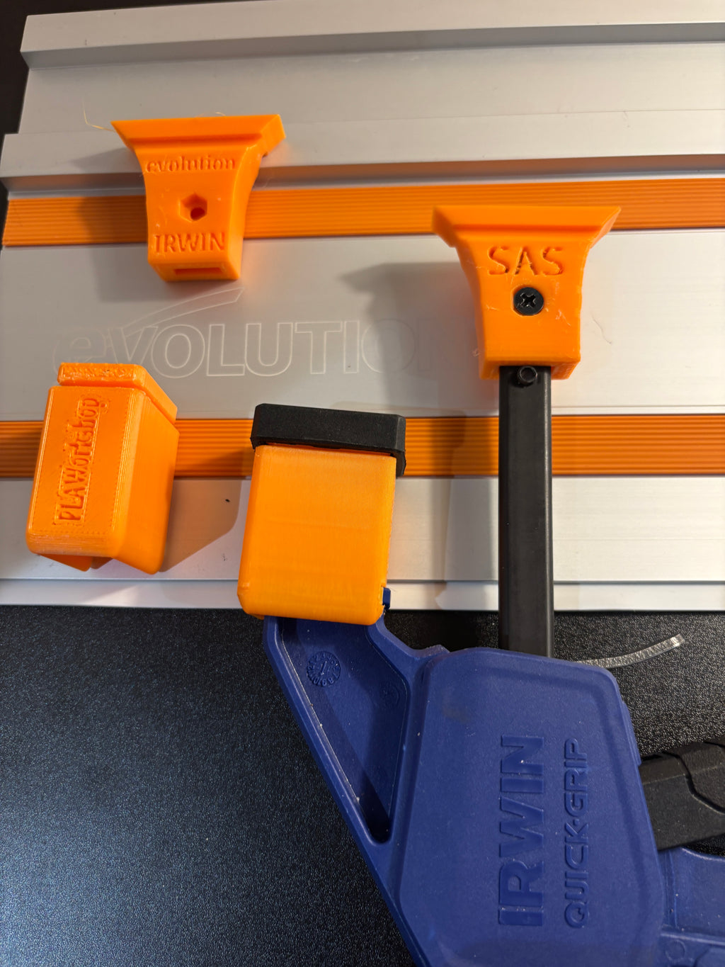 Irwin Quick Grip Clamp Adaptor to fit Evolution Guide Rail with Riser block- Works with the thinnest of materials - Pair 2x