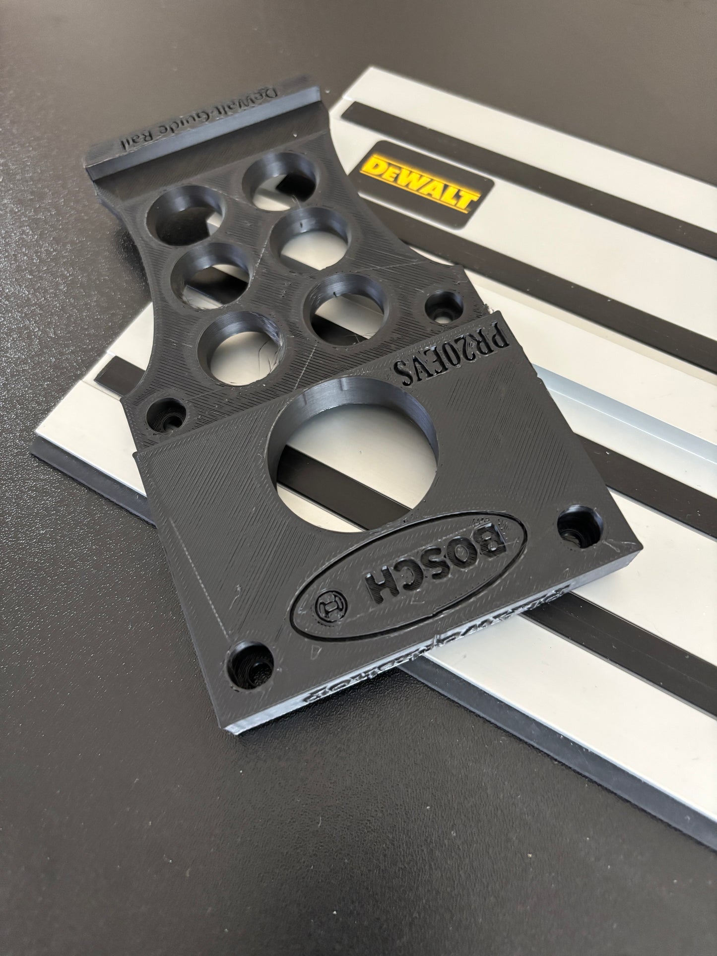 Bosch PR20EVS Trim Router Plunge Base Guide Rail Adapter to Dewalt Track / Guide Rail