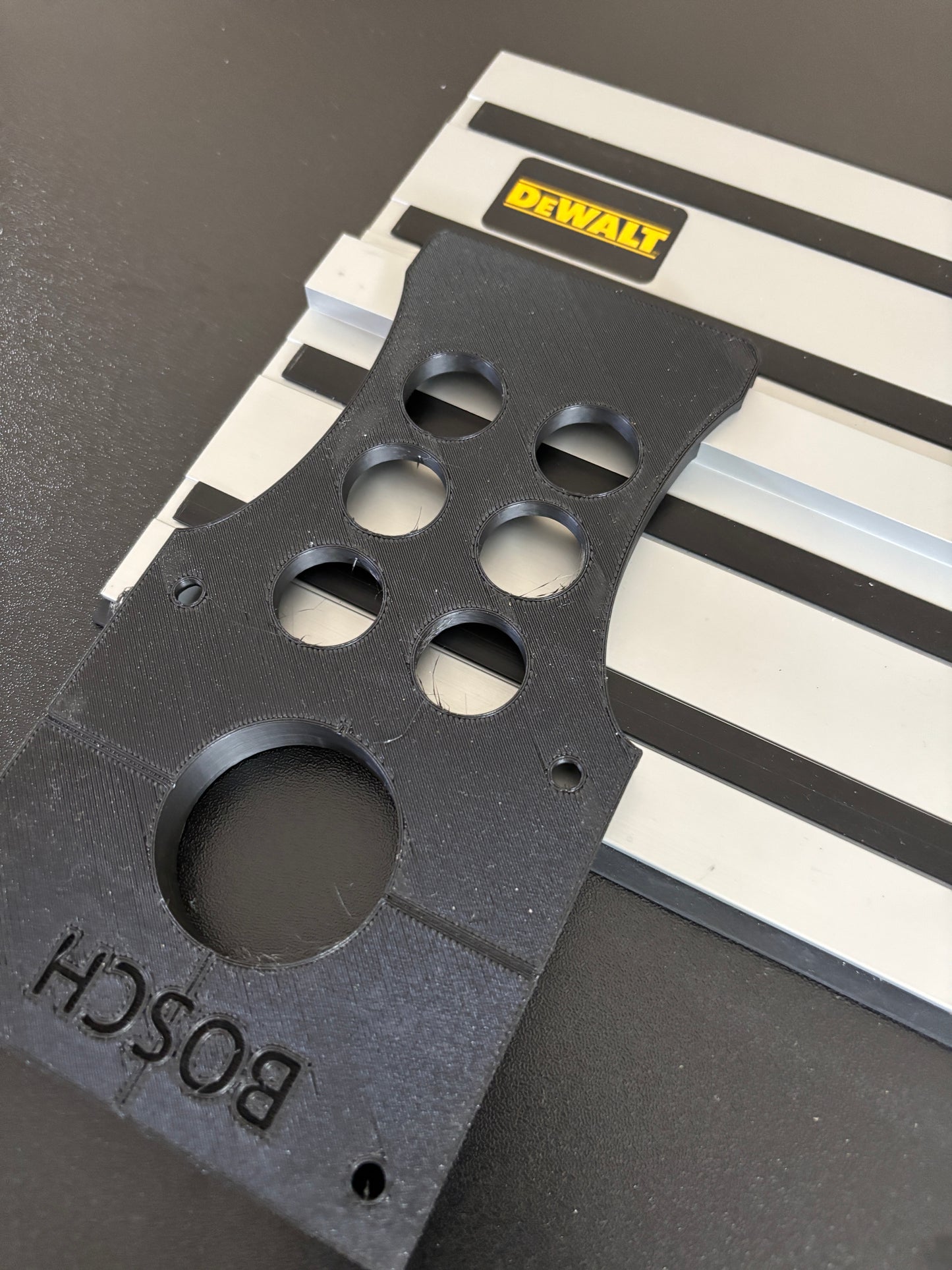 Bosch PR20EVS Trim Router Plunge Base Guide Rail Adapter to Dewalt Track / Guide Rail