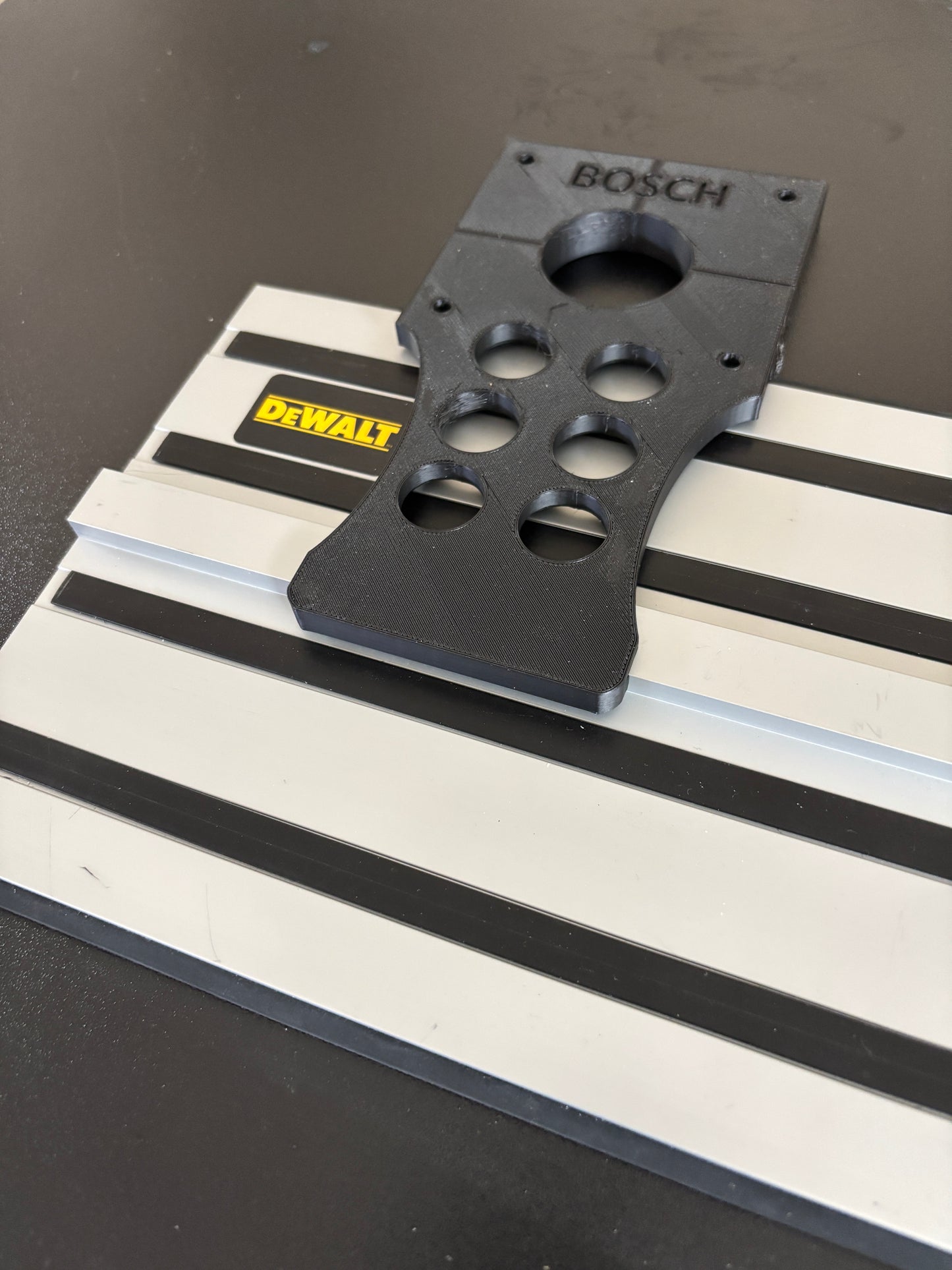 Bosch PR20EVS Trim Router Plunge Base Guide Rail Adapter to Dewalt Track / Guide Rail