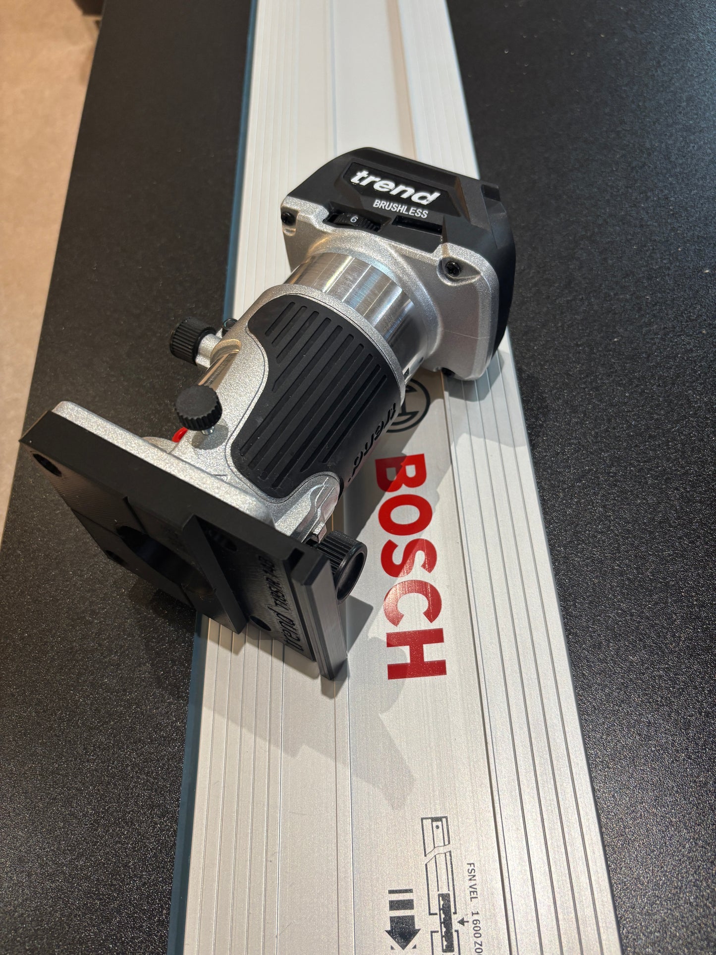 Trend T18S / R 14B Trim Router Guide Rail Adapter to Bosch Track / Guide Rail