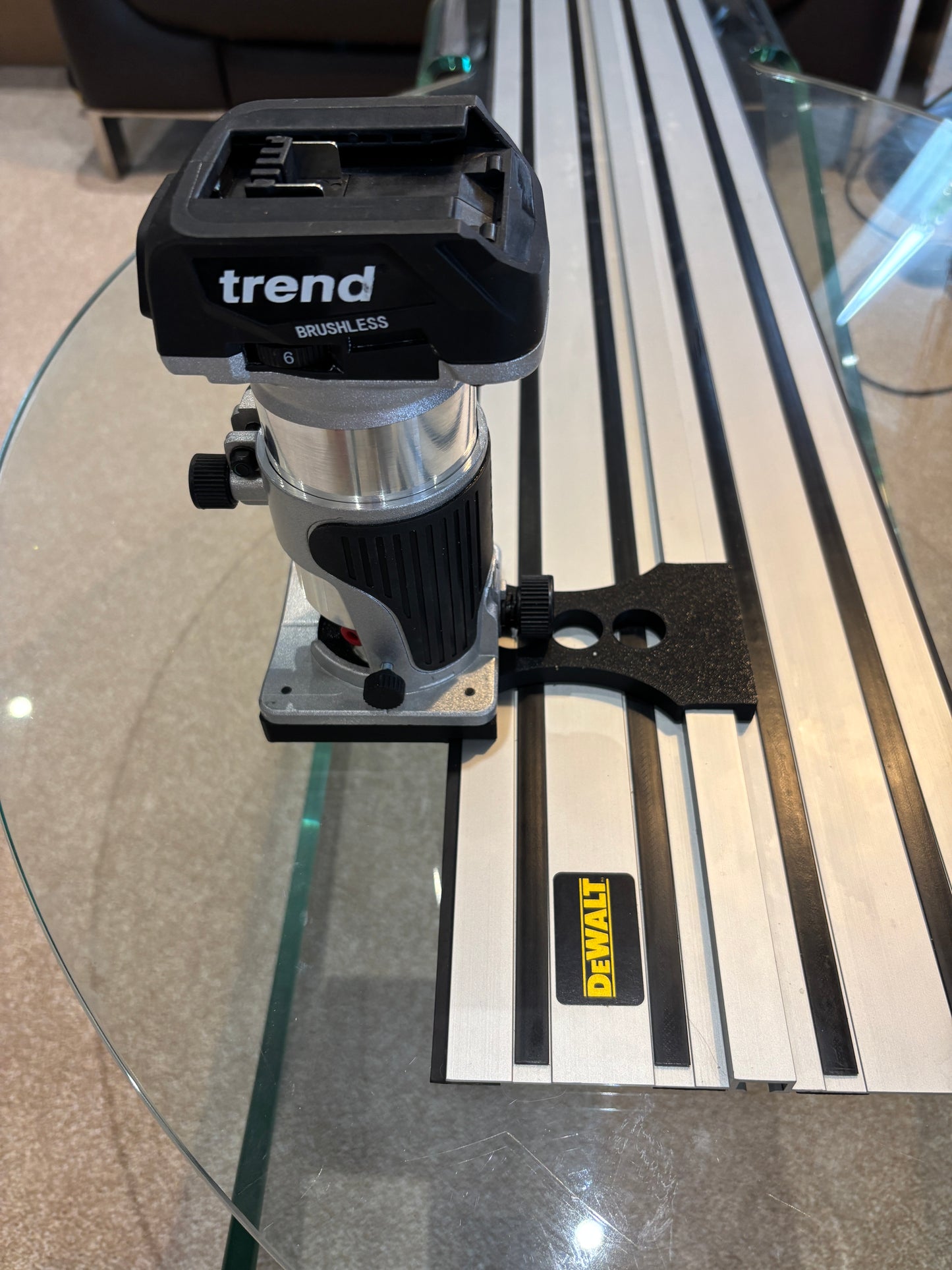 Trend T18S / R 14B Trim Router Guide Rail Adapter to Dewalt Track / Guide Rail