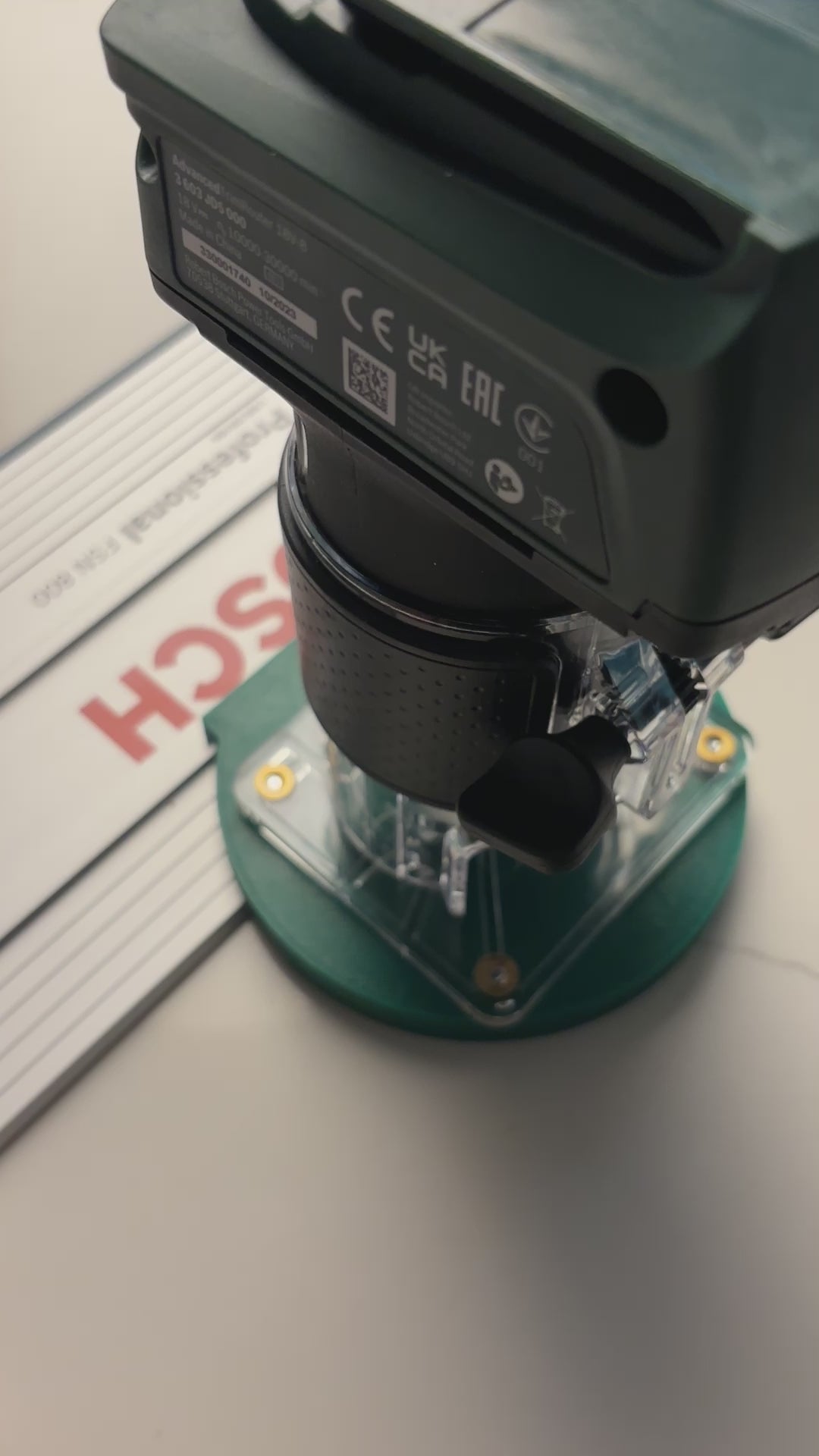 18V-8 Advanced Trim Router Plunge Base compatible with Bosch
